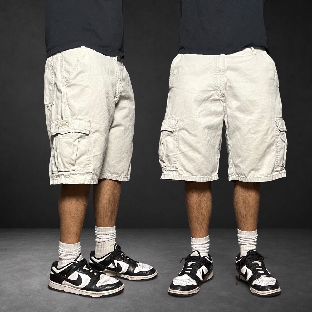 Wrangler Authentic Issue Tan Cargo Shorts Skater Baggy Y2K Mens Size 34